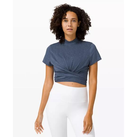 lululemon blue tie wrap mock neck tee - Picture 1 of 5